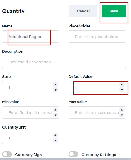 Quantity Custom Element - Main Settings