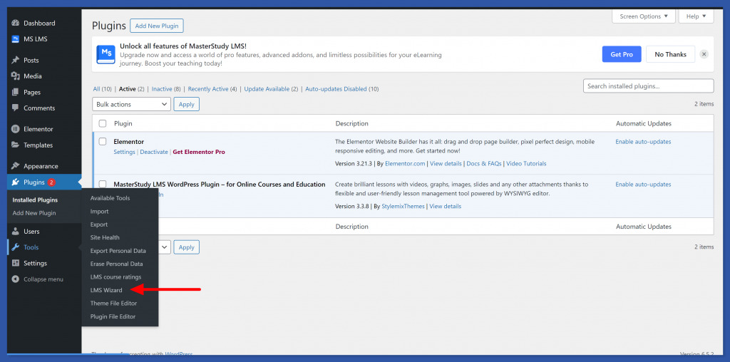 Asistente LMS para la configuración rápida del plugin MasterStudy LMS
