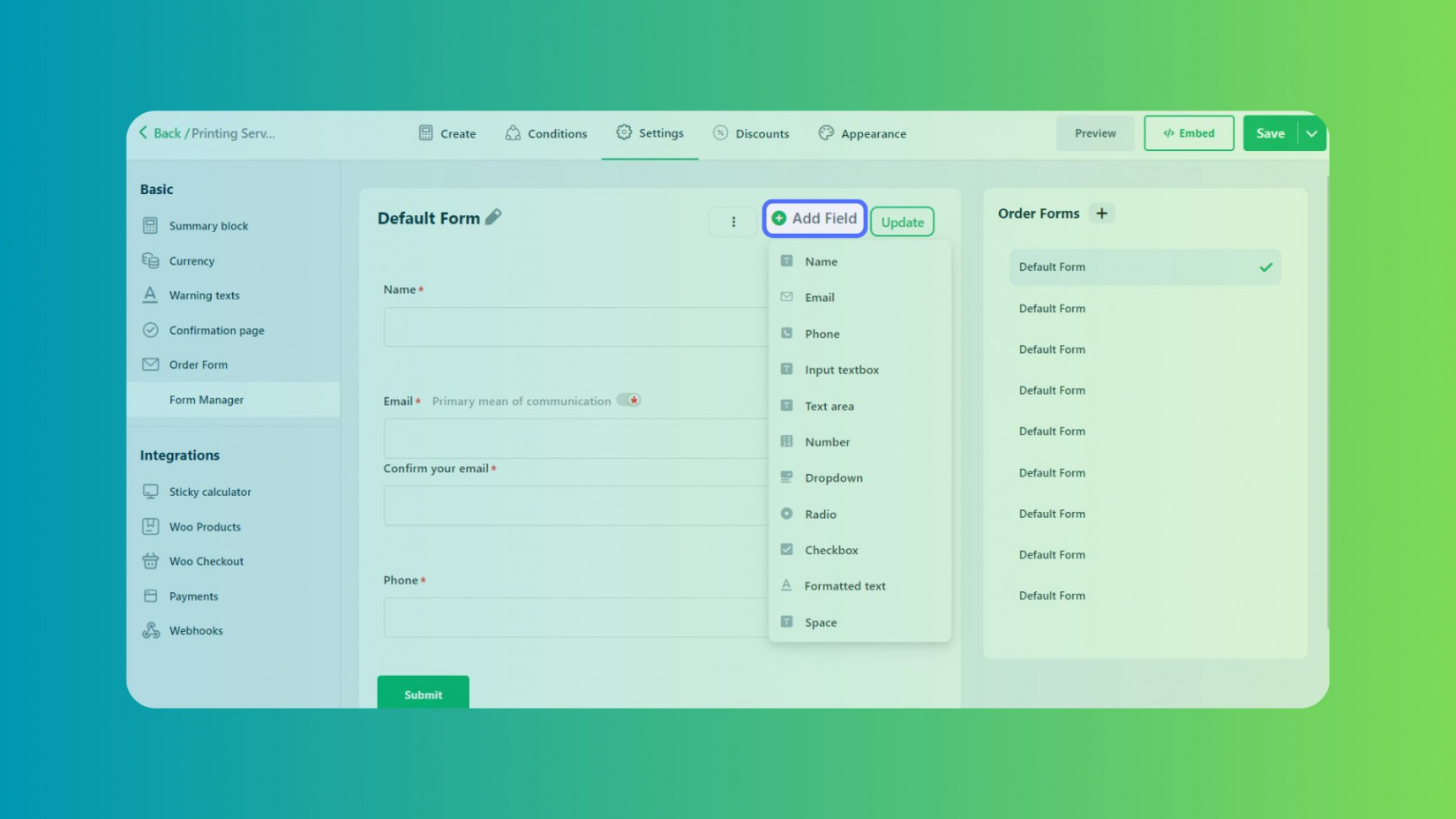 Cost Calculator’s Latest Update: Order Form Manager